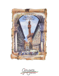 Poliziano - Wooden magnet with drawings - Florence: Uffizi Gallery