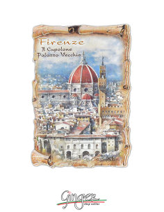 Poliziano - Wooden magnet with drawings - Florence: the Cathedral and Palazzo Vecchio