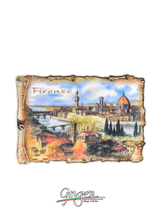 Poliziano - Wooden magnet with drawings - Florence: landscape from Piazzale Michelangelo