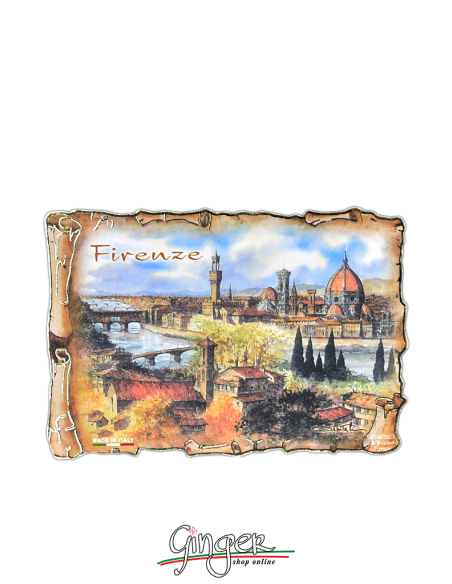 Poliziano - Wooden magnet with drawings - Florence: landscape from Piazzale Michelangelo