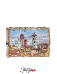 Poliziano - Wooden magnet with drawings - Lucca: Saint Michael