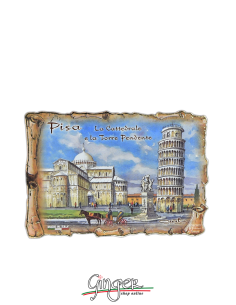 Poliziano - Wooden magnet with drawings - Pisa: the Tower and the Cathedral