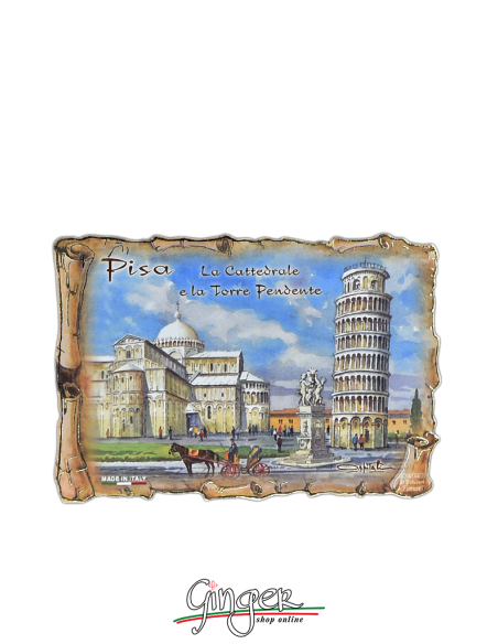 Poliziano - Wooden magnet with drawings - Pisa: the Tower and the Cathedral
