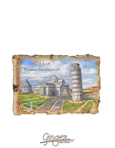 Poliziano - Wooden magnet with drawings - Pisa: the Tower and the square of Miracles
