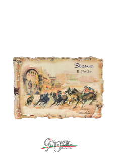 Poliziano - Wooden magnet with drawings - Siena: horses of the Palio of Siena