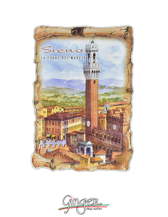 Poliziano - Wooden magnet with drawings - Siena: Torre del Mangia
