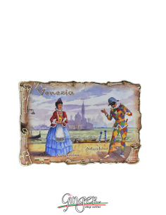 Poliziano - Wooden magnet with drawings - Venice: the Carnival