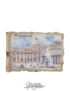 Poliziano - Wooden magnet with drawings - Rome: St. Peter's Basilica