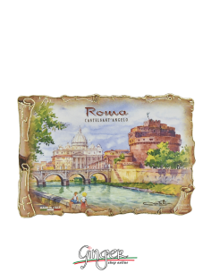 Poliziano - Wooden magnet with drawings - Rome: Castel Sant'Angelo