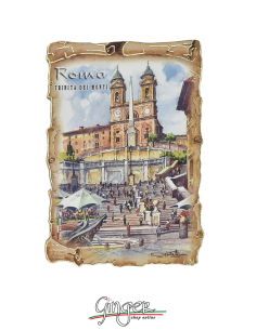 Poliziano - Wooden magnet with drawings - Rome: Trinità dei Monti