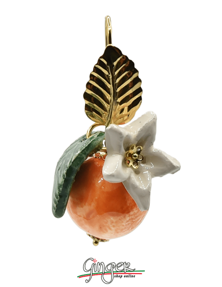 Ceramica: Orecchini pendenti con Arance, Fiori e Foglie