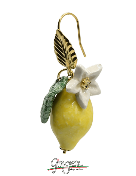 Aurora's Ceramic: Pendant earrings with Lemons, Flowers and Leaves