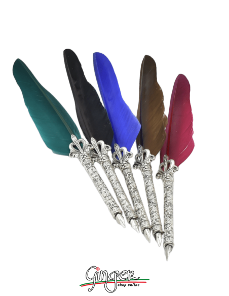 Florence: writing set with goose down, steel nib and colored ink