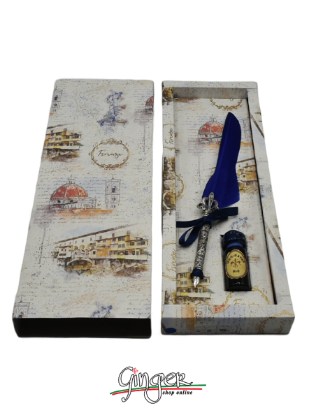Florence: writing set with goose down, steel nib and colored ink