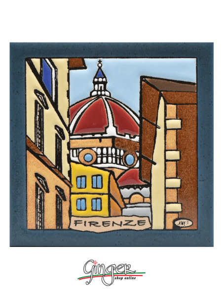 Mattonella in ceramica dipinta a mano e smaltata - Firenze: la Cupola (11x11 cm)