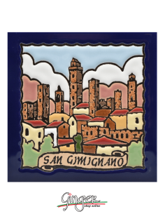 Hand painted and glazed ceramic tile - Tuscany: San Gimignano (4.33x4.33 in.)