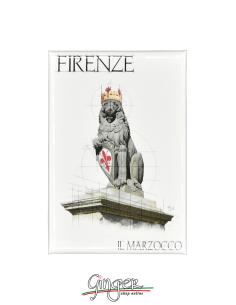 Fridge magnet with drawings and pictures of Florence: the Marzocco Lion