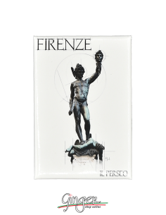 Fridge magnet with drawings and pictures of Florence: Perseus