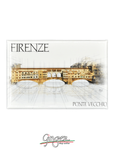 Fridge magnet with drawings and pictures of Florence: Ponte Vecchio