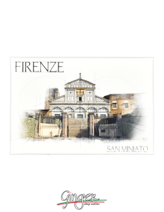 Fridge magnet with drawings and pictures of Florence: San Miniato