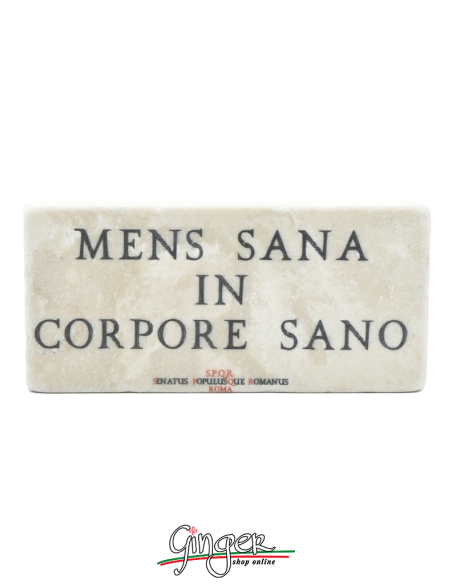 "New" - Magnet in real raw Italian marble - Mens sana in corpore sano (A healthy mind in a healthy body)