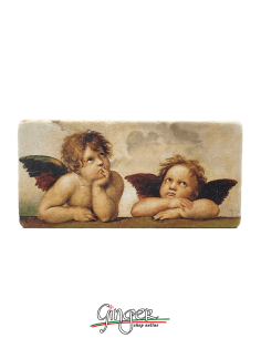 "New" - Magnet in real raw Italian marble - Raphael's Angels (detail of the Sistine Madonna by Raffaello)