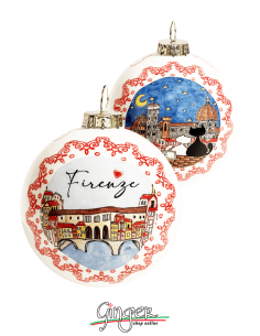 Christmas Ornaments - Florence watercolor: Old Bridge and Landscape 60 mm (2.36") - 80 mm (3.14")