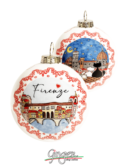 Christmas Ornaments - Florence watercolor: Old Bridge and Landscape 60 mm (2.36") - 80 mm (3.14")